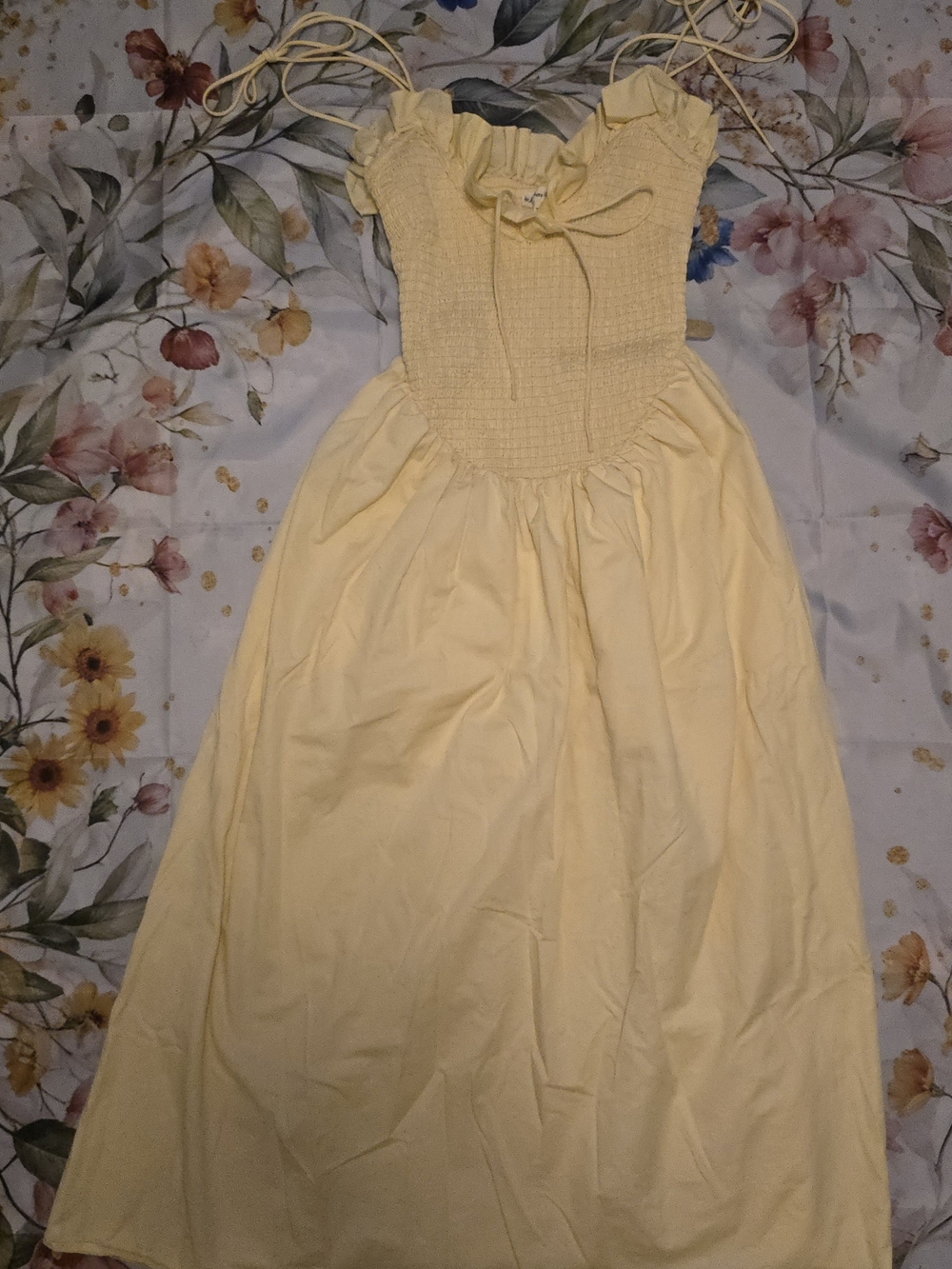 For Love & Lemons Pale Yellow Smocked Ruffle Midi Dress - Picture 4 of 7